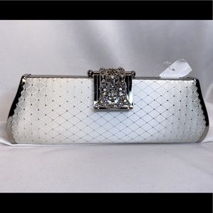 White Satin and Crystal Hard a case Clutch purse